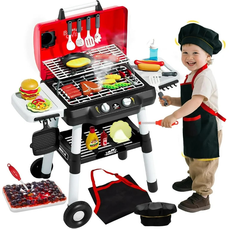 Kids Play Kitchen Toys, Kids BBQ Grill Playset with Smoke Sound Light, 2-Layer Barbecue Toy with ... | Walmart (US)