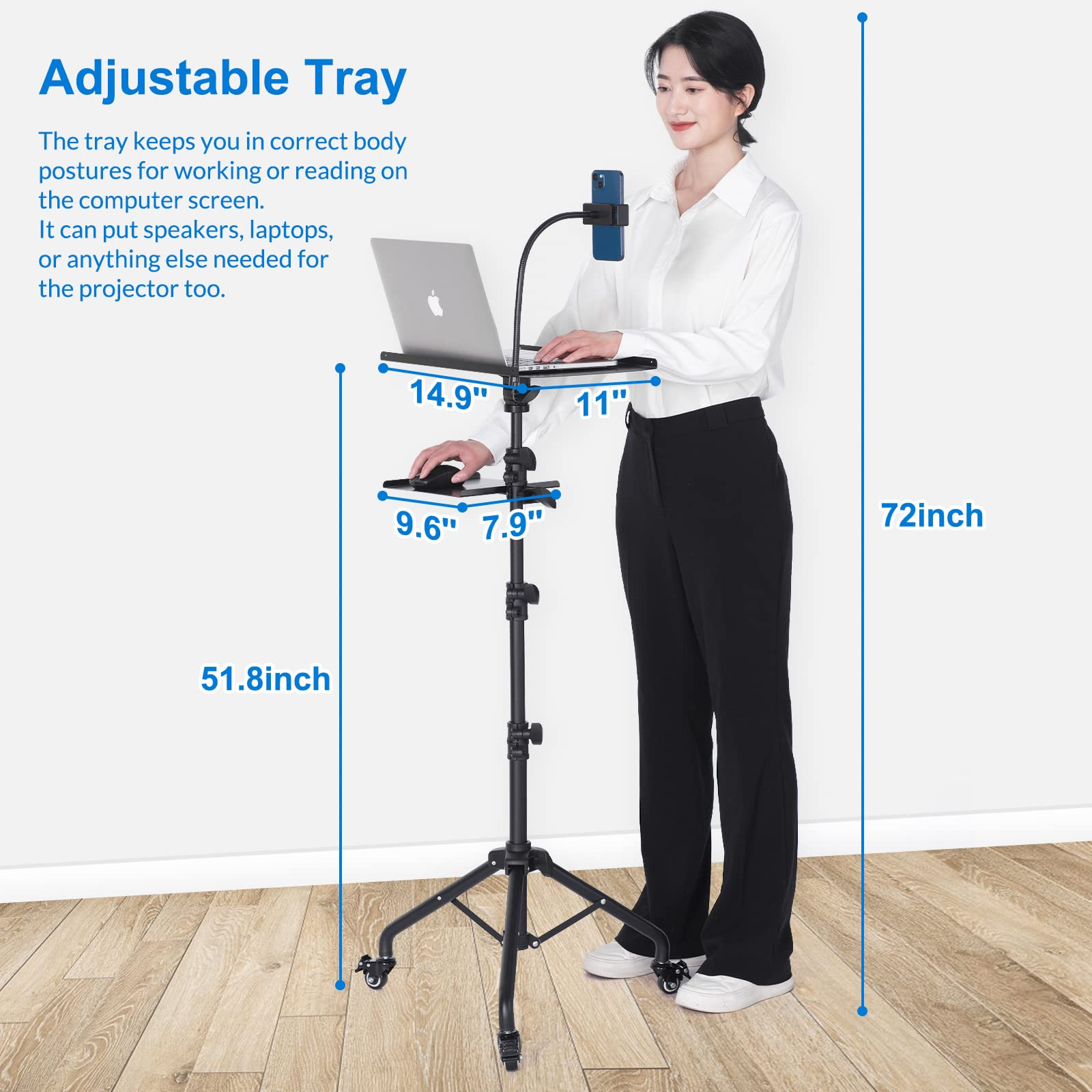 Tossbiss Laptop Tripod on Wheels with 2 Shelves, Portable Projector Floor Stand Adjustable Height... | Amazon (US)