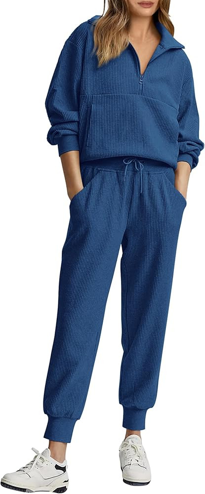 PRETTYGARDEN Womens 2 Piece Sweatsuits Set Long Sleeve Half Zip Pullover Sweatshirt Joggers Sweat... | Amazon (US)