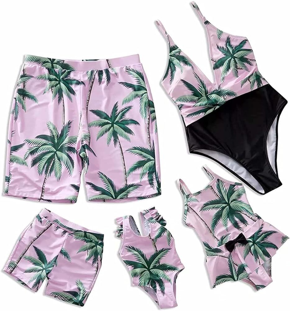 IFFEI Family Matching Swimwear One Piece V Neck Monokini Coconut Palm Printed Bathing Suit | Amazon (CA)
