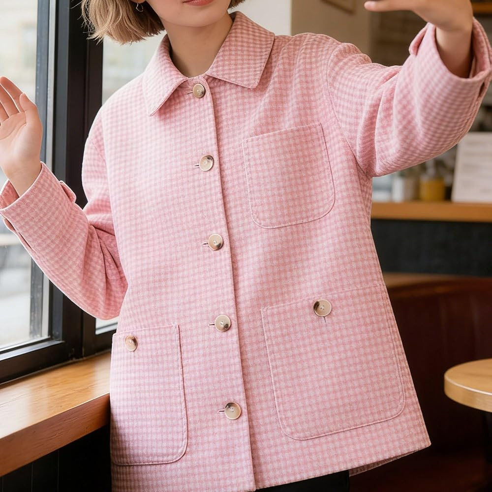 Chevara Women’s Casual Business Work Blouse Long Sleeve Button Down Plaid Shacket Shirt | Amazon (US)