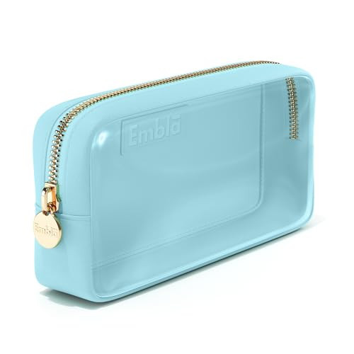 Embla London Makeup Bag Cosmetic Case, Clear Zipper Make Up Pouch and Toiletry Travel Tote, Cute Skincare Pouches for Women Girls, Preppy Purse Cosmetic Organizer, Small Makeup Bags, Cotton Candy | Amazon (US)