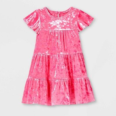 Toddler Girls' Tiered Velour Short Sleeve Dress - Cat & Jack™ Pink | Target