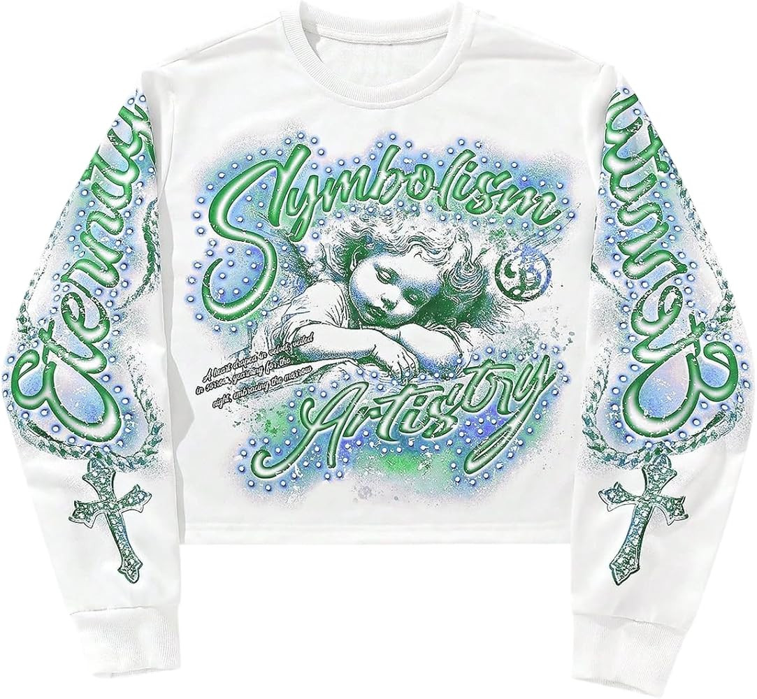 Men's Goth Vintage Y2K Graphic Sweatshirts Long Sleeve Crewneck Pullover Grunge Streetwear Top | Amazon (US)