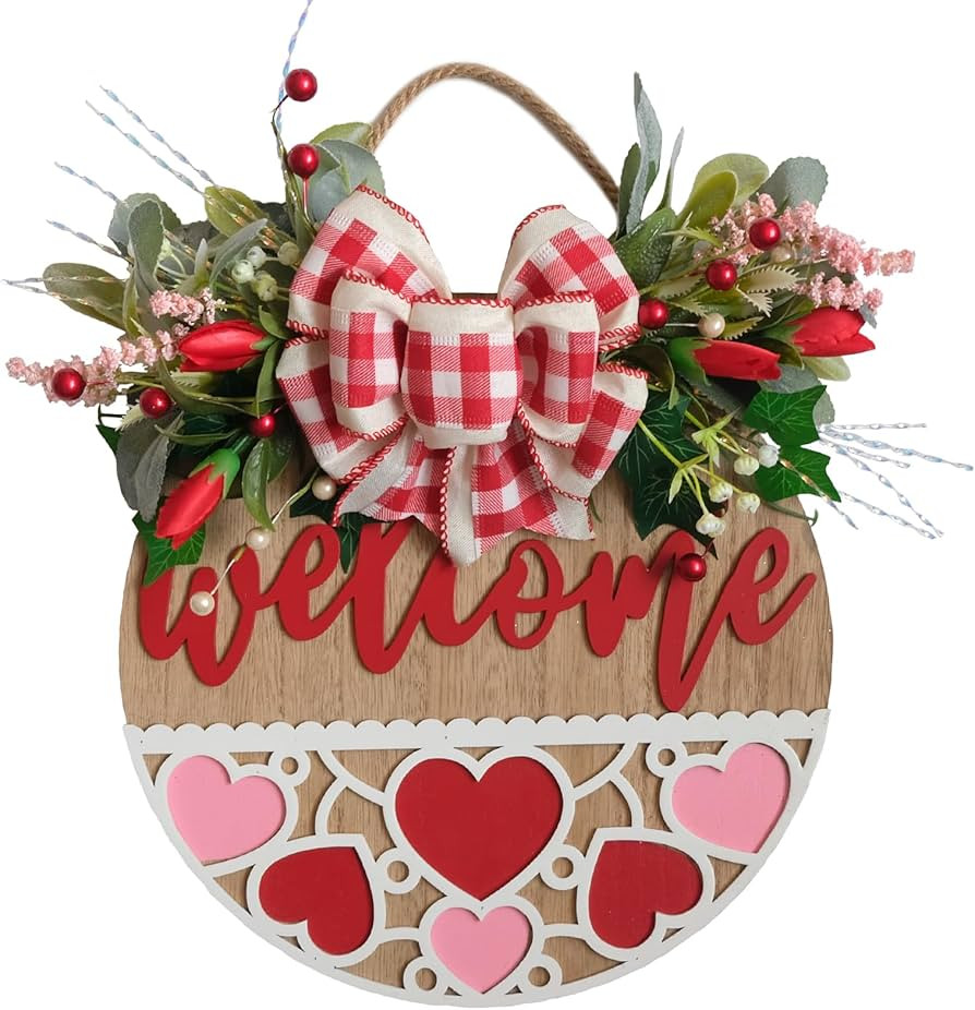 Bibelot 16 inch Valentine's Day Welcome Sign for Front Door Front Porch Decor, Romantic Wooden Bo... | Amazon (US)