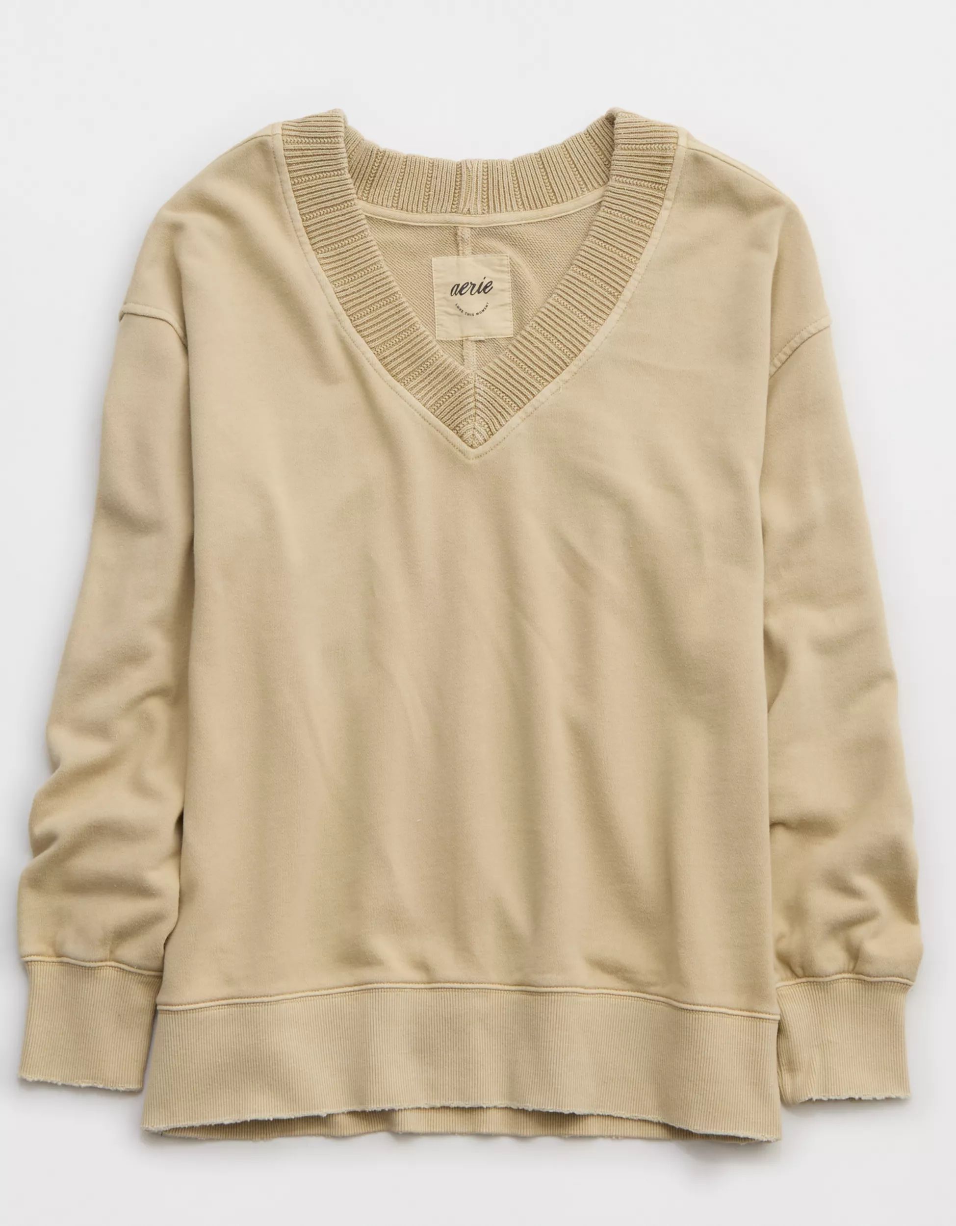 Aerie Sweater Trim V-Neck Sweatshirt | Aerie