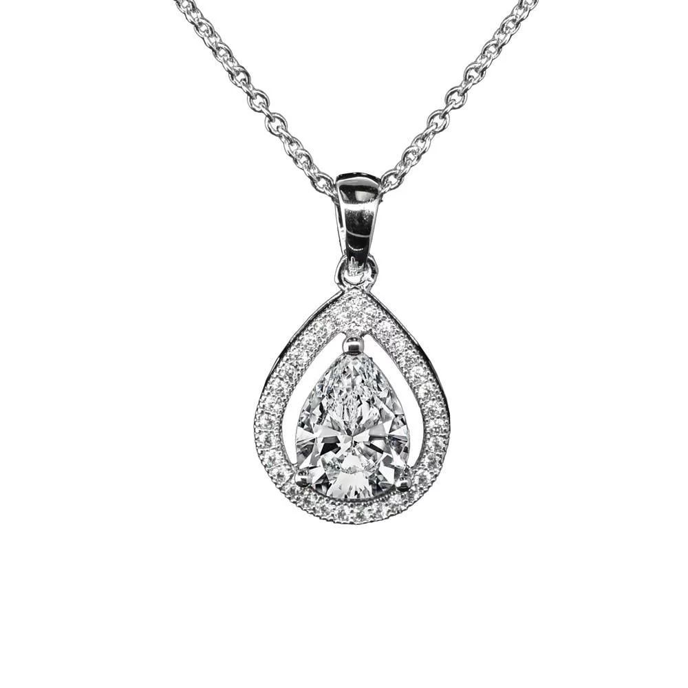 Cate & Chloe Isabel 18k White Gold Plated Silver Pendant Necklace | Halo Teardrop Necklace with S... | Walmart (US)