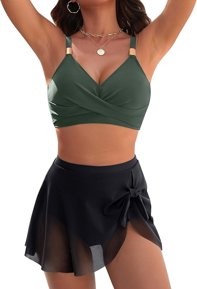 Blooming Jelly Womens High Waisted Bikini Set Gold Metal Two Piece Swimsuits Tummy Control Tie Kn... | Amazon (US)