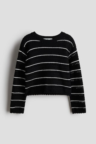 H & M - Pointelle-Knit Cotton Sweater - Black | H&M (US + CA)