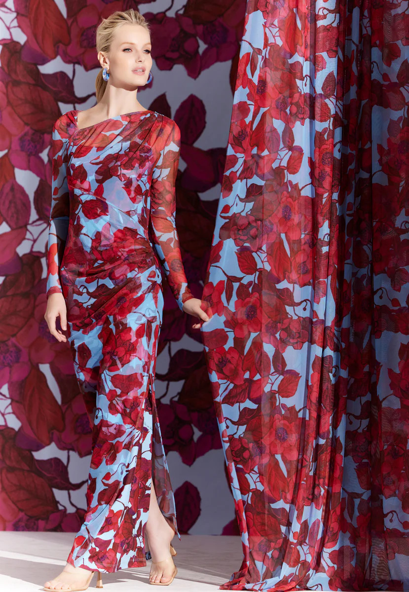 Geraldine Sheer Dress in Raspberry Grandiflora | Ala von Auersperg