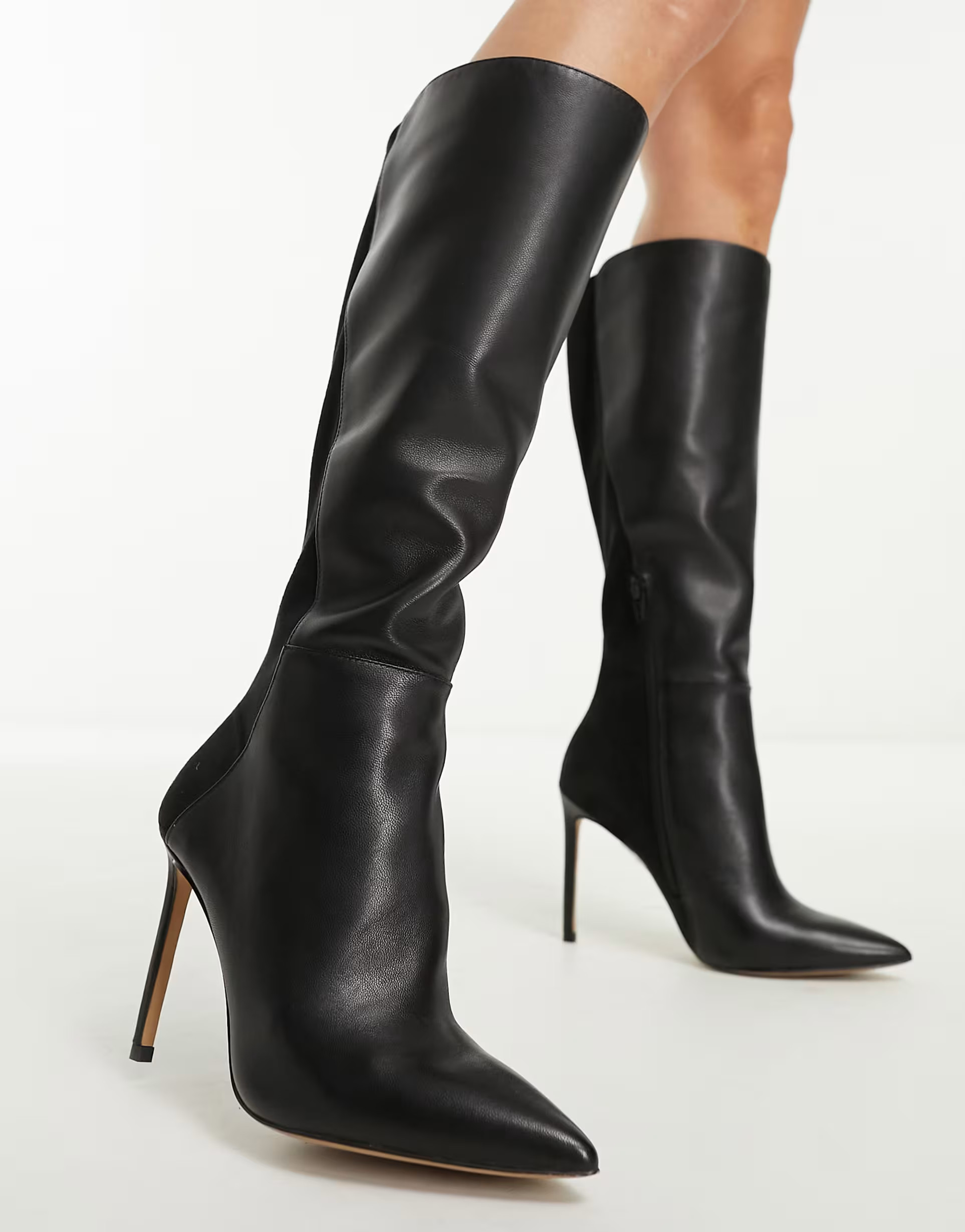 ALDO Milann stiletto heeled knee boots in black leather | ASOS (Global)