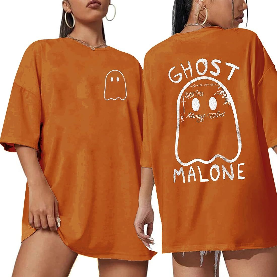 Ghost Malone Halloween Oversize Shirt Women Cute Ghost Graphic Print Short Sleeve Tee Tops | Amazon (US)