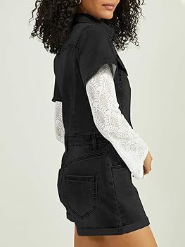 PLNOTME Womens Summer Denim Rompers Cute Vintage Short Sleeve Button Down Jeans Short Jumpsuits | Amazon (US)