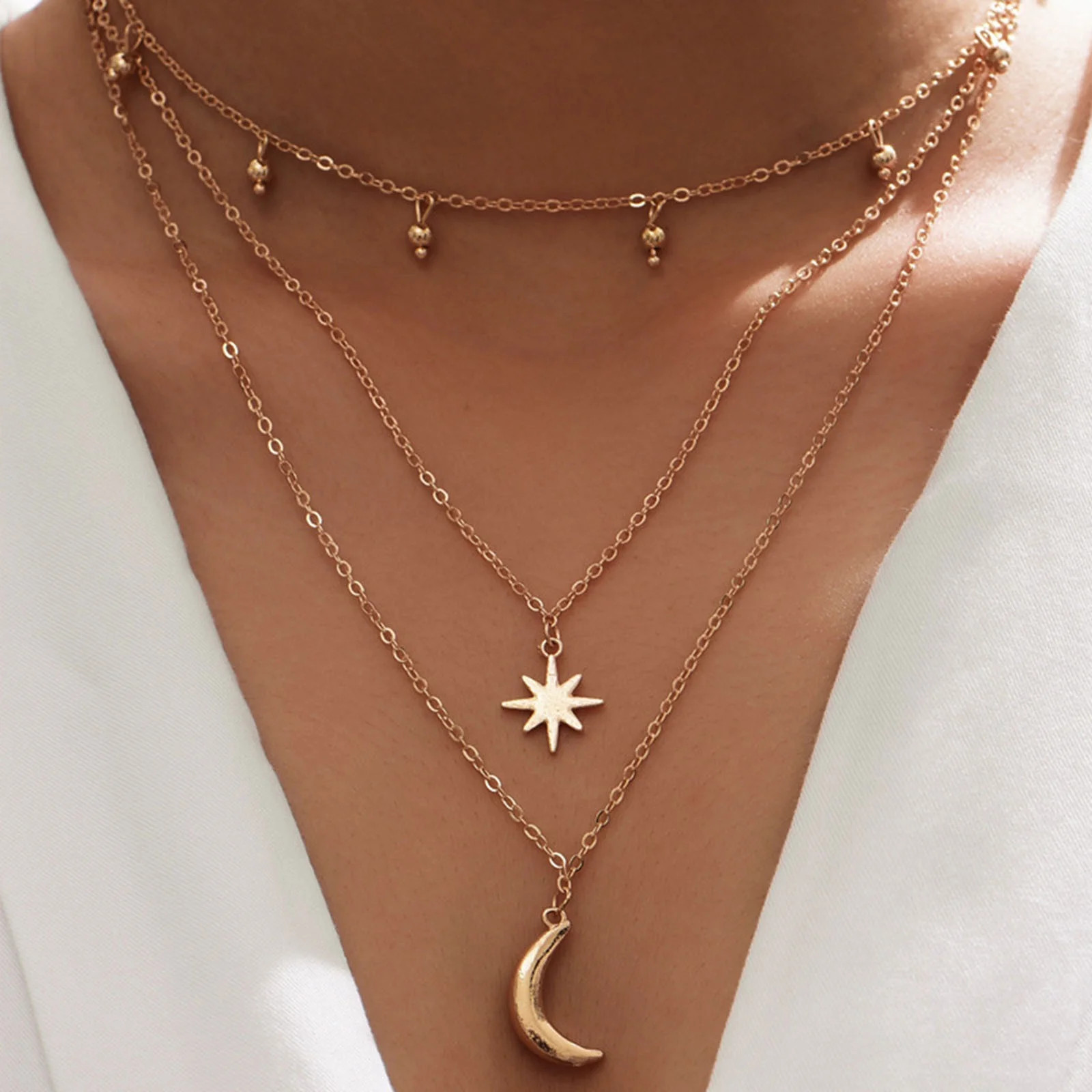 Multilayer Gold Necklaces for Women Sun Moon Tassels Long Layering Choker Necklace Gold Plated Cl... | Walmart (US)