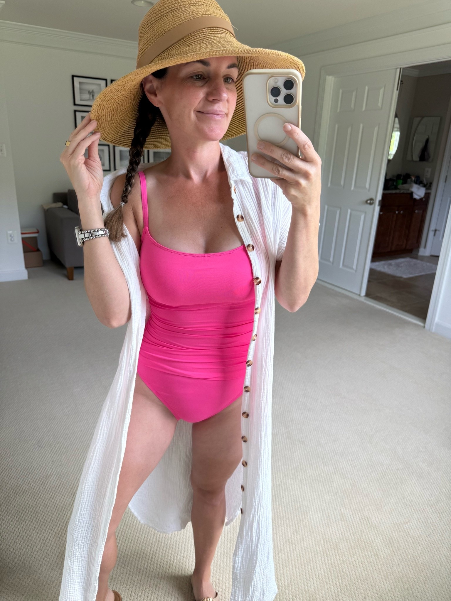 Flattering one piece swimsuit 

Comes in tons of colors