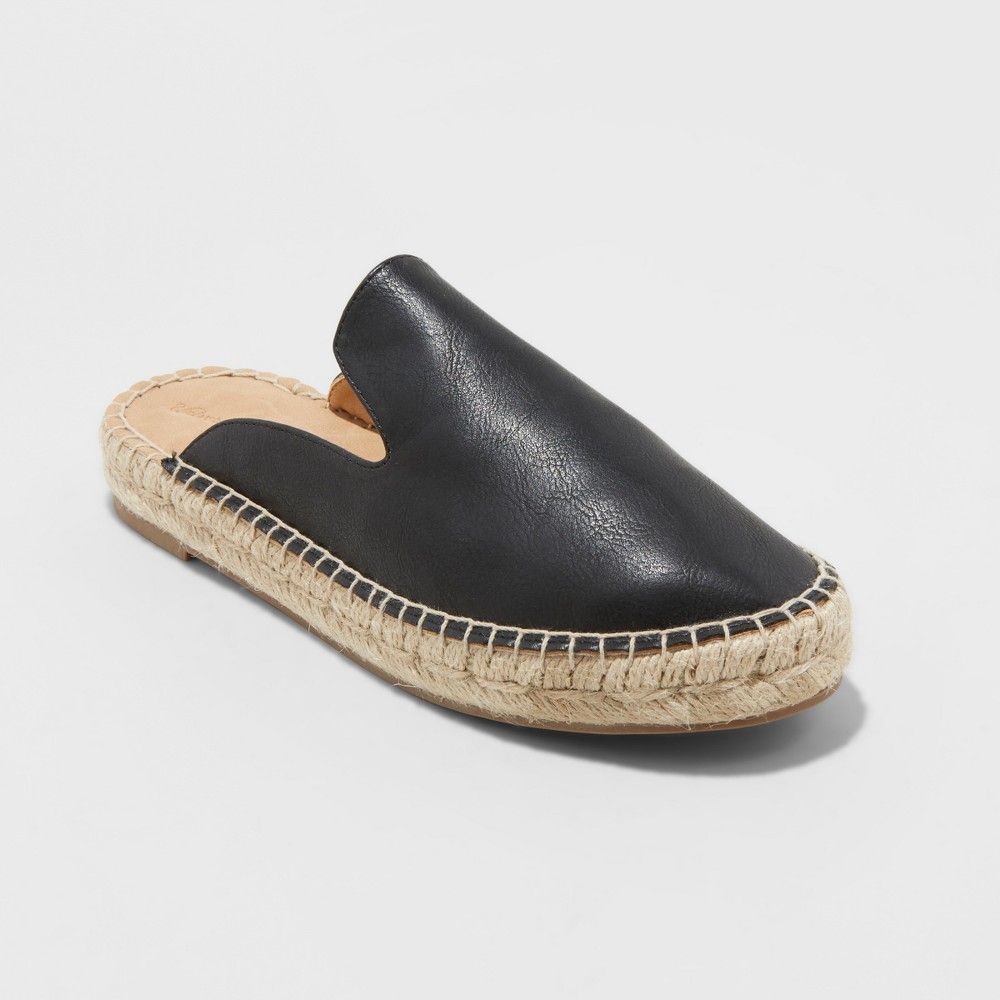 Women's Clara Espadrille Flat Mules - Universal Thread Black 7 | Target