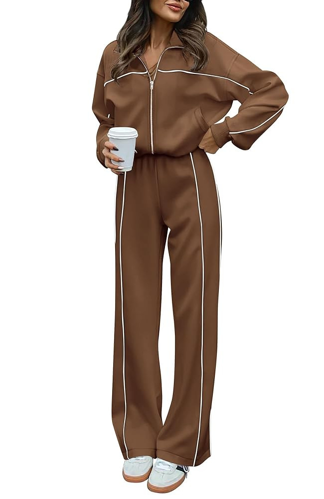BTFBM Women's Two Piece Tracksuit Fall 2025 Long Sleeve Zip Up Sweatshirt Long Pants Outfits Jogg... | Amazon (US)
