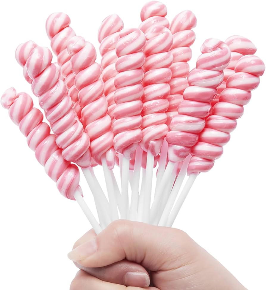 Pink Twisty Lollipops Individually Wrapped Bulk - Valentines Candy Valentine Lollipops Candy - Ki... | Amazon (US)