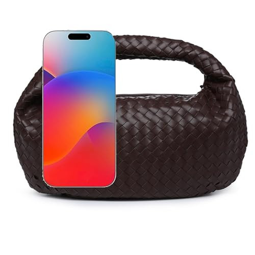 Fashion Knotted Top Handle Purse Clutch, Woven Handbags for Women, Woven Purse, Tote bag, Hobo Bags (Choc Brown-Large) | Amazon (US)