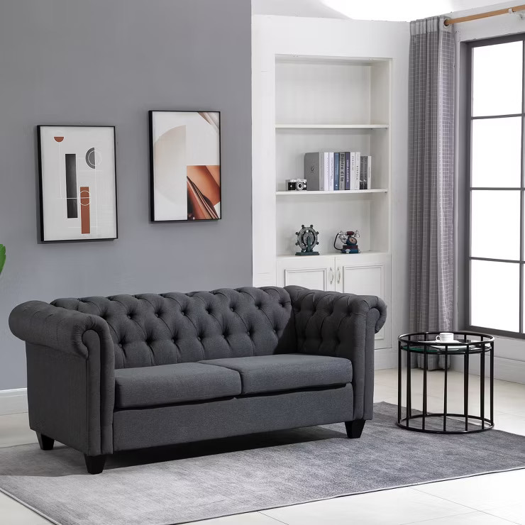 HOMCOM 2-Seater Oversize Loveseat Linen Fabric Sofa Couch 72.8 Inches with Rubberwood Legs & Roll... | Target