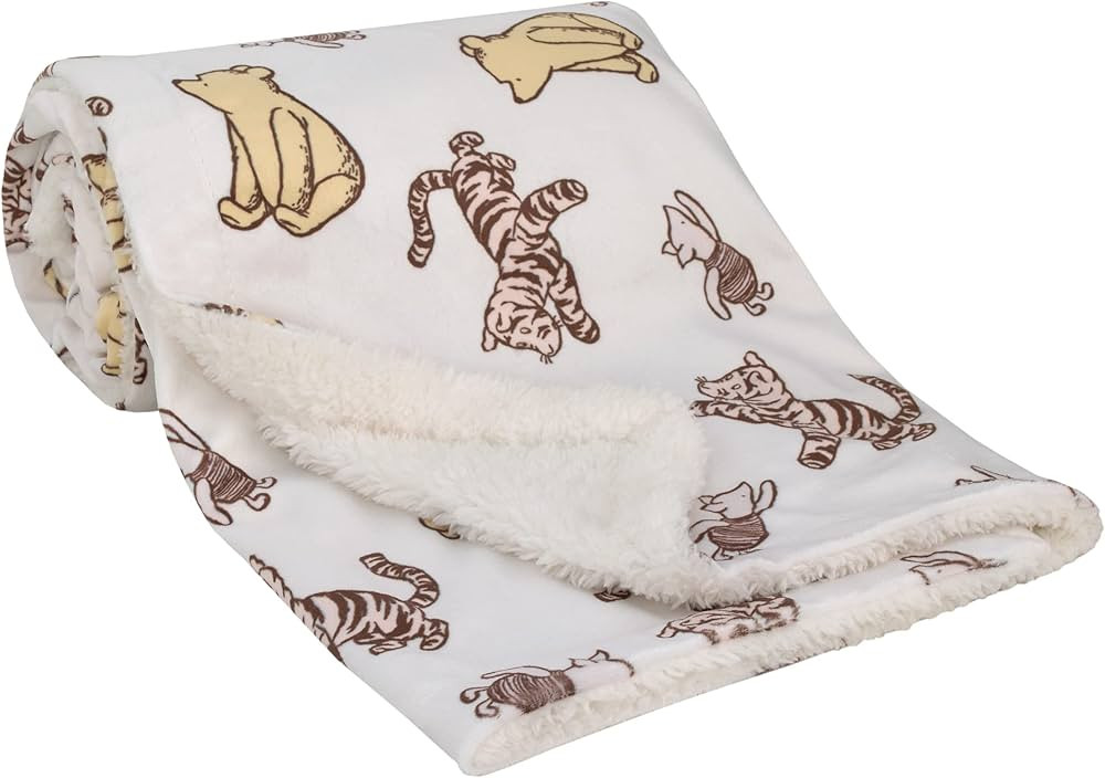 Disney Classic Pooh Hunny Fun with Piglet and Tigger White and Taupe Super Soft Baby Blanket | Amazon (US)