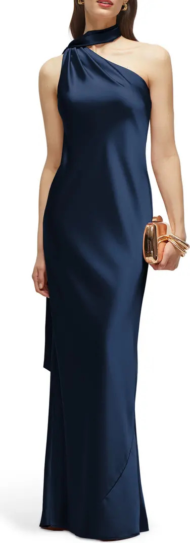 After Six Scarf Detail One-Shoulder Satin Charmeuse Column Gown | Nordstrom | Nordstrom