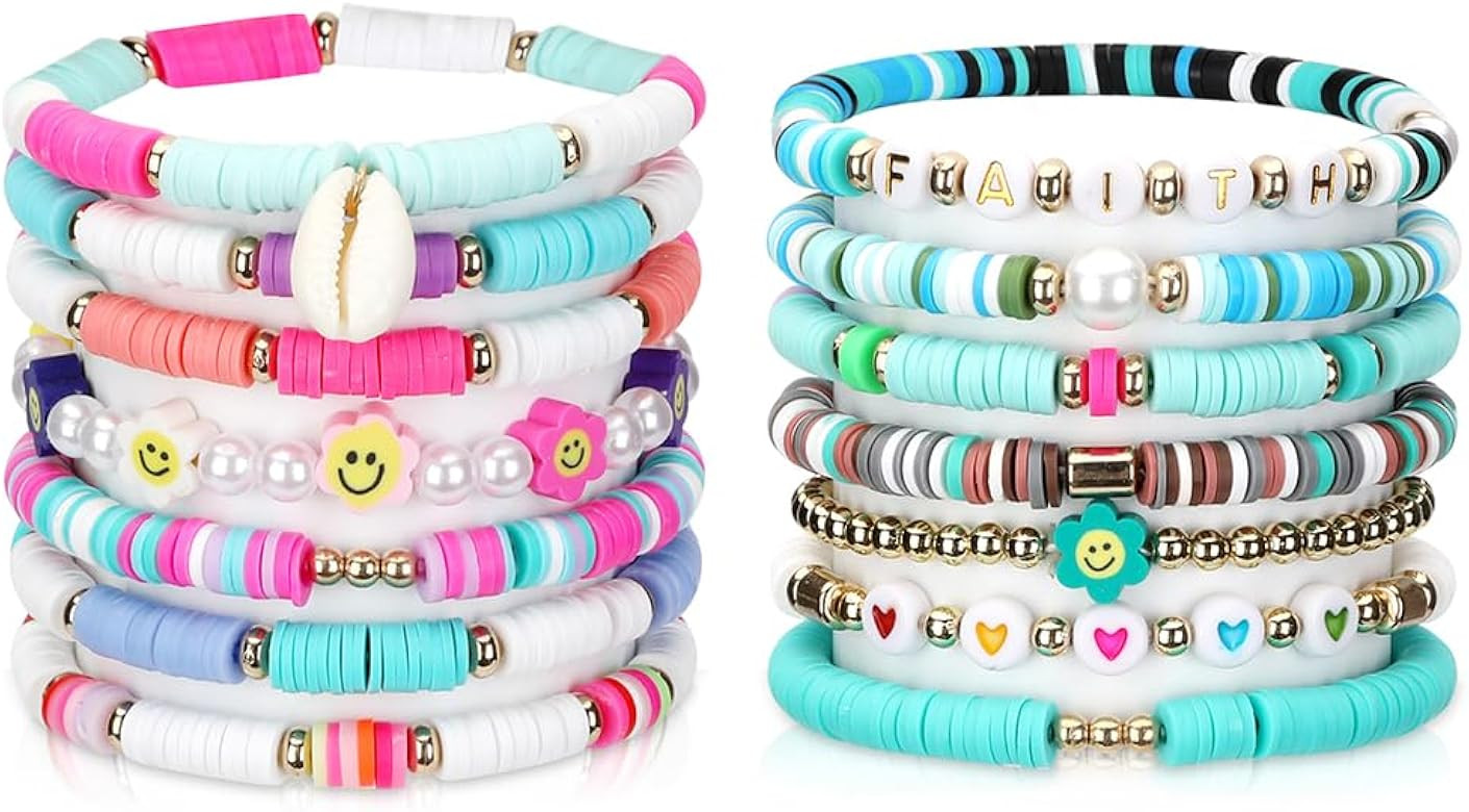 ZZLWAN Preppy Heishi Beaded Bracelets For Girls: Stackable Aesthetic Clay Bead Bracelet For Teen ... | Amazon (US)