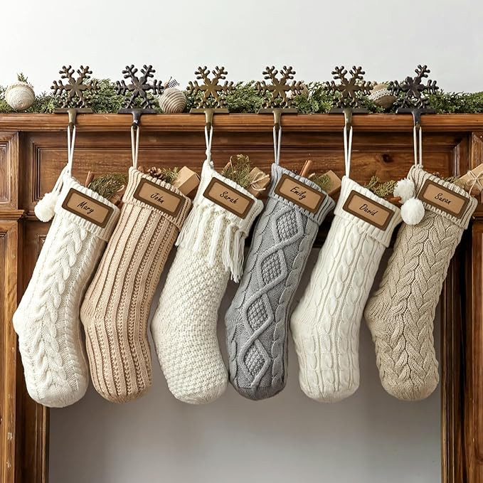 Rustic Knitted Personalized Christmas Stockings: 6 Pack 18 inch Cable Knit Patterns Stockings, Fa... | Amazon (US)