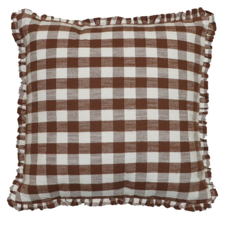 The Pioneer Woman Woven Gingham with Ruffle Pillow - Brown | Walmart (US)