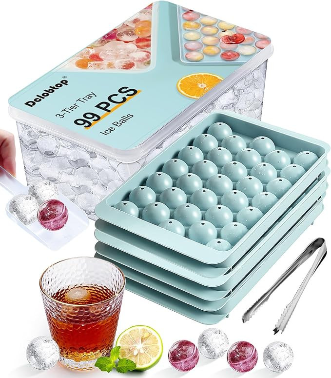 DclobTop Stackable Round Ice Cube Tray Set with Lid & Bin – Create 99PCS Round Ice Balls, Ice T... | Amazon (US)