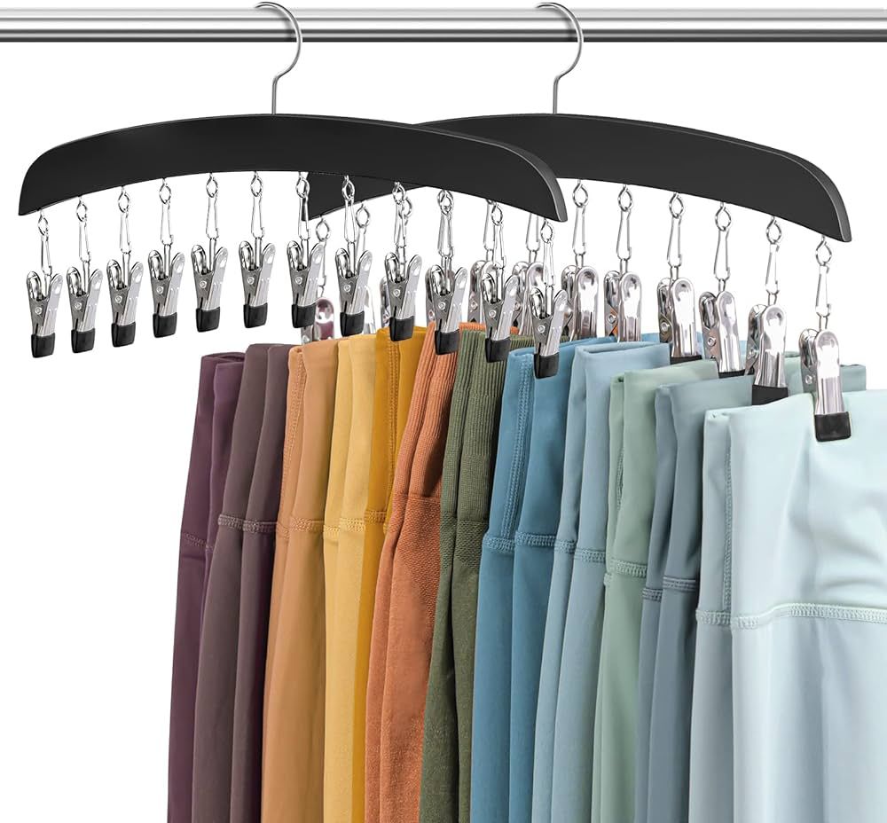 Legging Organizer for Closet, HOMEBROS 2 Packs Wooden Closet Leggings Hanger Organizer with 24 Cl... | Amazon (US)