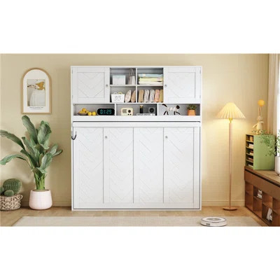 Queen Size White Wall Murphy Bed with Chevron Stripes - Spacious Storage & Modern Aesthetic | Wayfair North America