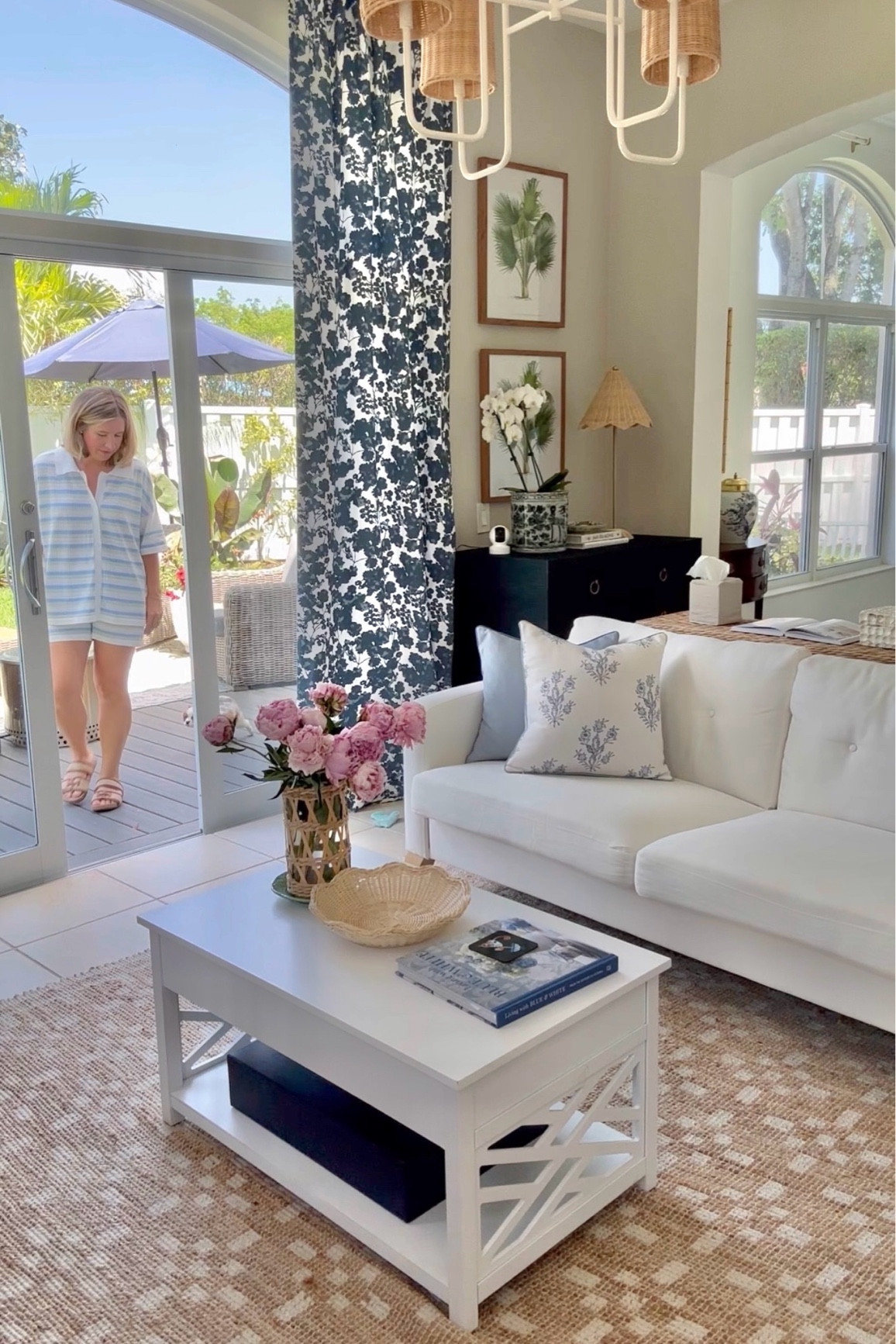 Coastal living room, blue and white, couch, rug, cute rug, curtains 

#LTKHome #LTKSaleAlert