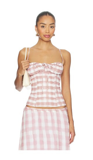 Lelessa Corset Top in Pink Gingham | Revolve Clothing (Global)