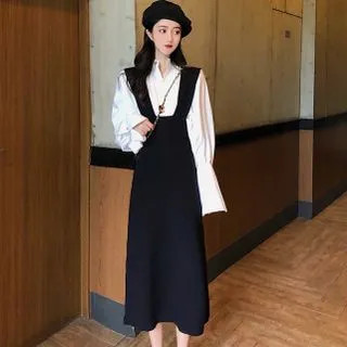 Set: Plain Blouse + A-Line Suspender Dress | YesStyle Global