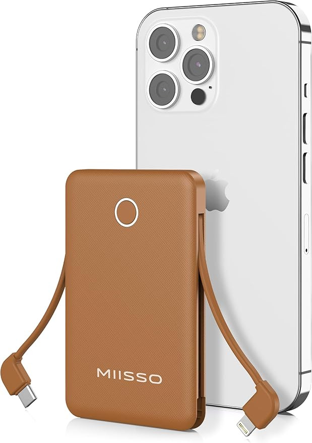 6000mah Ultra Slim Built in Cables Power Bank, Card Size Built in USB C Cords Battery Pack Portab... | Amazon (US)
