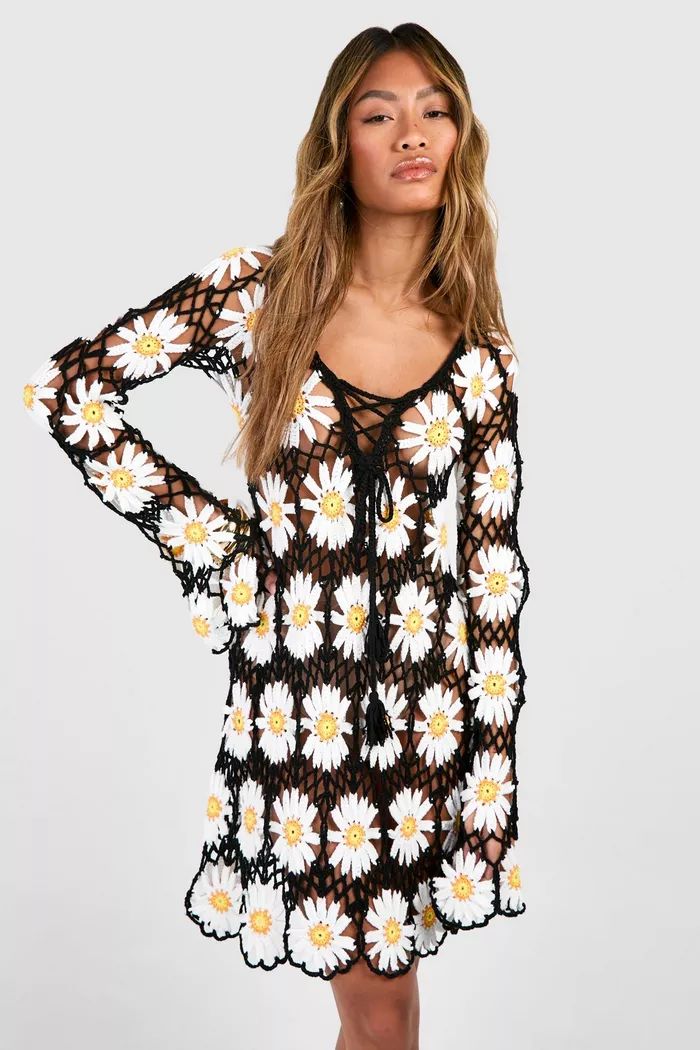Premium Flower Crochet Mini Dress | Boohoo.com (UK & IE)