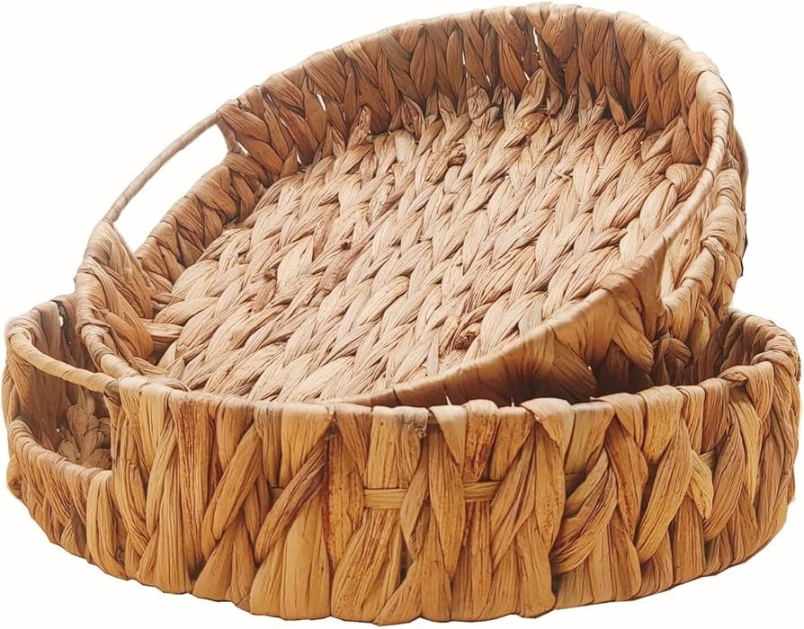 Set of 2 Oversized Grass Weaving Tray，Hand-Weaving Natural Water Hyacinth Storage Baskets,Wicke... | Amazon (US)