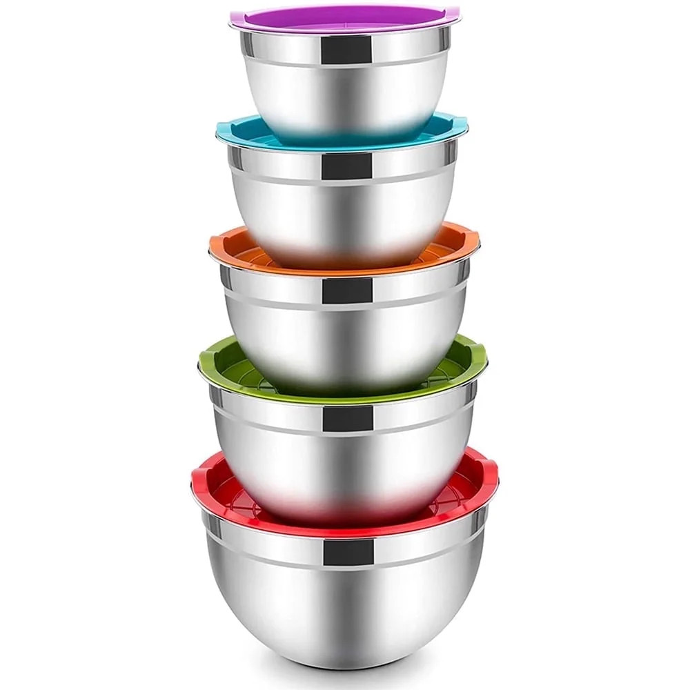Mixing Bowls with Lids Set of 5, Vesteel Stainless Steel Mixing Bowls Metal Nesting Salad Bowls, ... | Walmart (US)