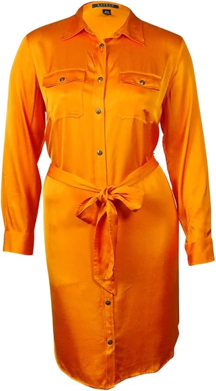 Lauren Ralph Lauren Belted Military Shirt Dress, Cantaloupe Orange, 16W | Amazon (US)