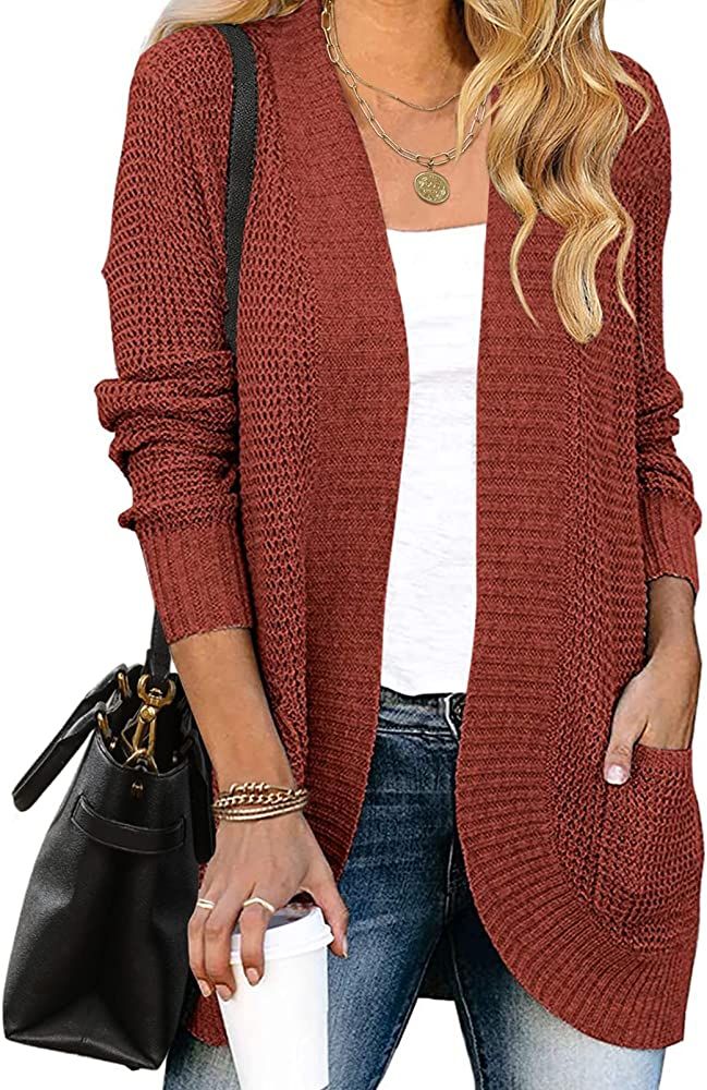 ZESICA Women's Long Sleeve Open Front Casual Lightweight Soft Knit Cardigan Sweater Outerwear | Amazon (US)