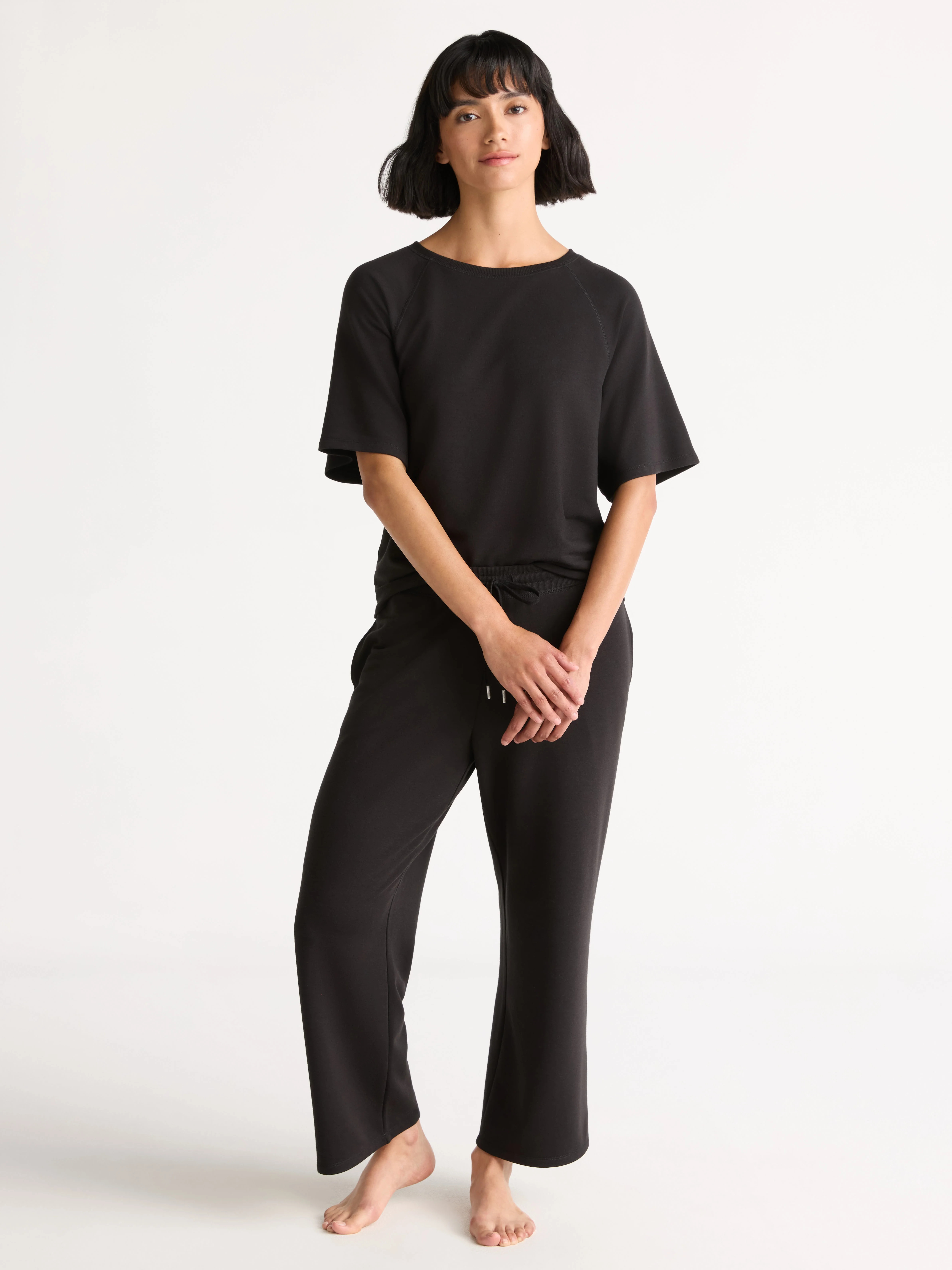 Joyspun Women's French Terry Short Sleeve Top and Capri Pants Pajama Set, 2-Piece, Sizes XS-3X | Walmart (US)