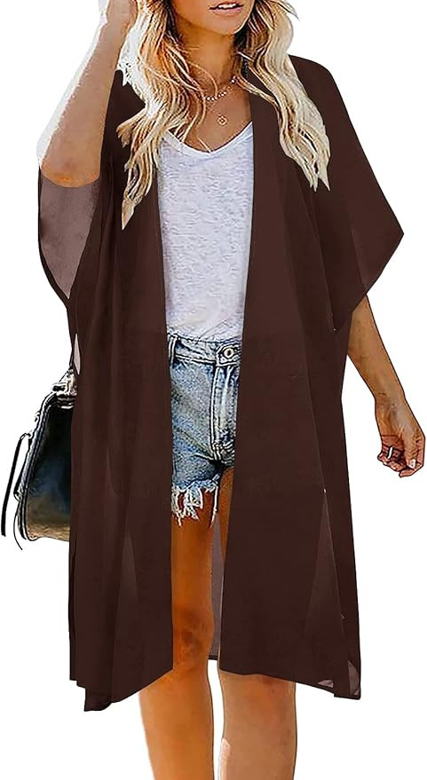 Indian Trendy Women's Solid Puff Sleeve Kimono Long Cardigan Loose Cover Up Casual Blouse Top Chi... | Amazon (US)
