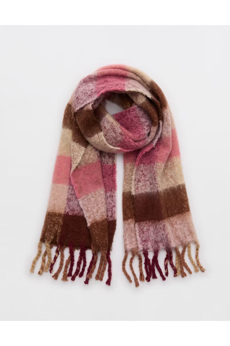 Aerie Fringe Plaid Blanket Scarf Women's Playful Pink One Size | Aerie