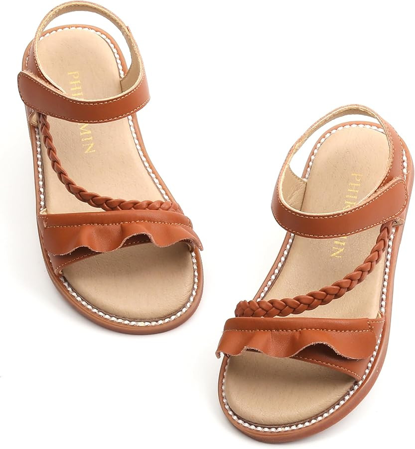 PHIRAMIN Toddler Girl Sandals - Flower Girl Dress Shoes Open Toe Little Kid Summer Flats | Amazon (US)