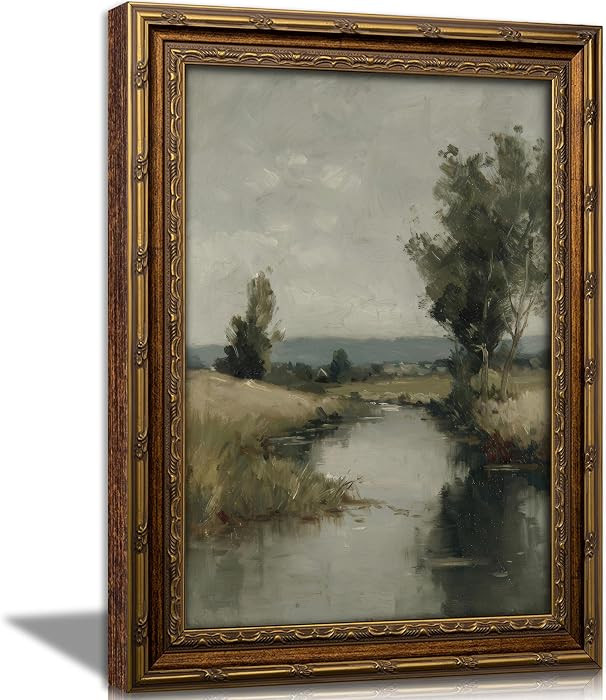 KKP Antique Gold Framed Creek Wall Art, Vintage Riverside Canvas Prints | Amazon (US)