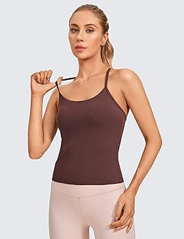 CRZ YOGA Butterluxe Womens Workout Racerback Tank Top with Built in Bra - Scoop Neck Spaghetti St... | Amazon (US)