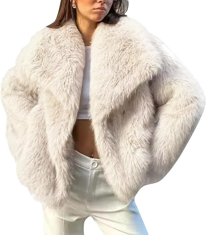 Flygo Women's Faux Fur Coat Fluffy Faux Fur Jacket Long Sleeve Lapel Furry Winter Jackets Shaggy ... | Amazon (US)