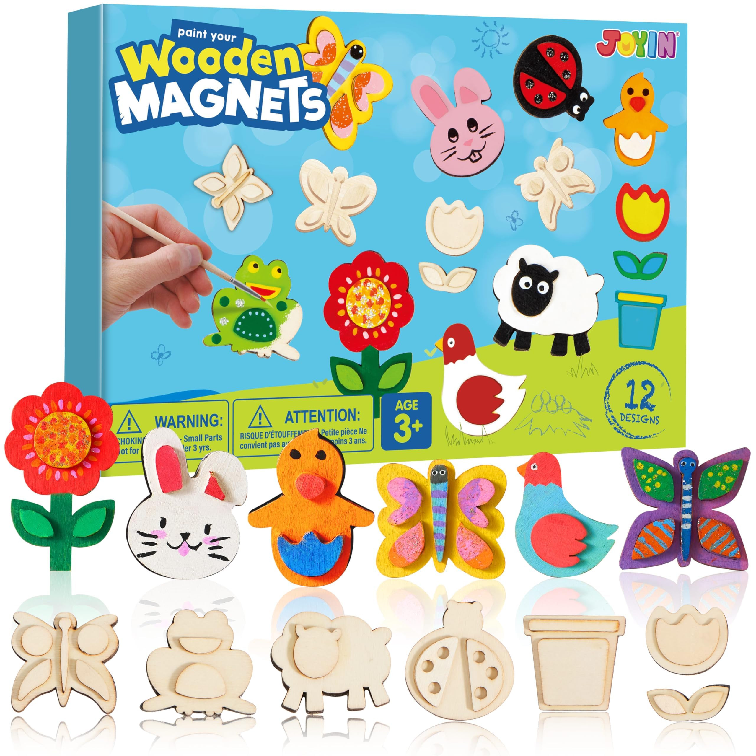 JOYIN 12 Wooden Magnet Creativity Arts & Crafts Painting Kit for Kids, Decorate Your Own Painting... | Amazon (US)