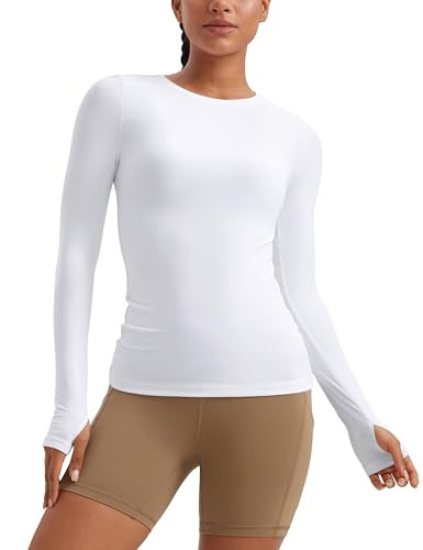 CRZ YOGA Womens Cloudweight Long Sleeve Workout Tops Lightweight Athletic Basic Shirts Soft Casual T-Shirt with Thumb Hole White X-Small | Amazon (US)